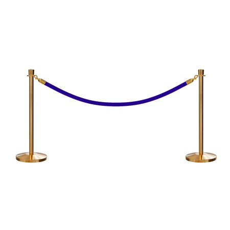 Montour Line Stanchion Post and Rope Kit Sat.Brass, 2 Crown Top 1 Blue Rope 2-SB-CN-1-PVR-BL-PB